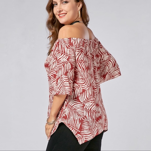 Tops - Palm Print Off Shoulder Top